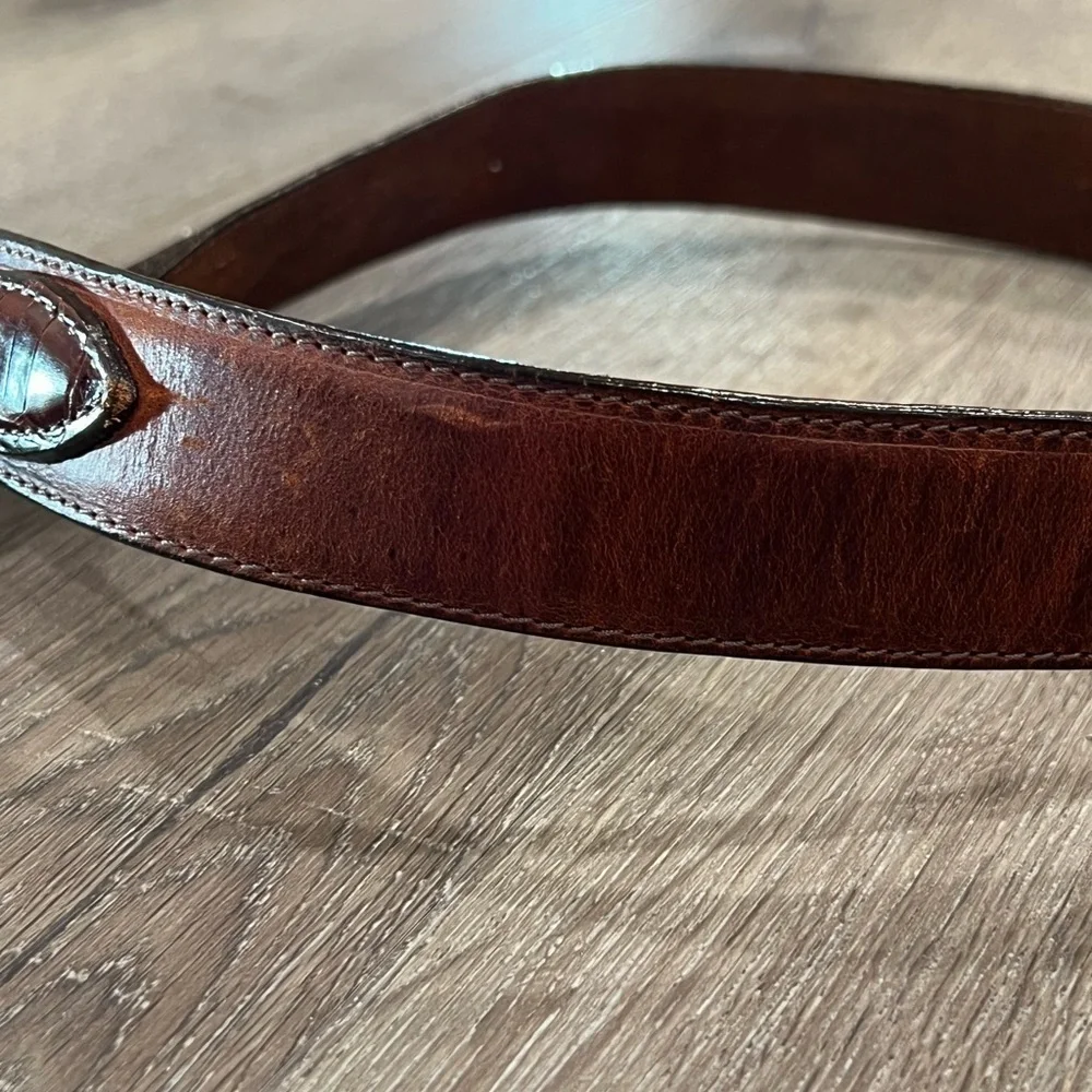 Vintage Brighton Hand Made USA Leather Patina Silver Buckle Clasp Ornate